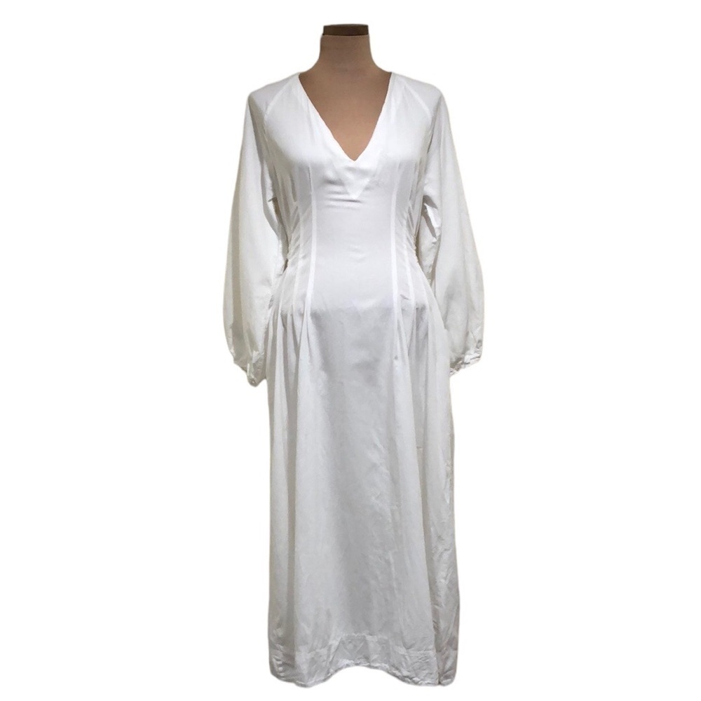 Mara Hoffman Vivica Midi Dress Size 8 White Cotton Puff Sleeve